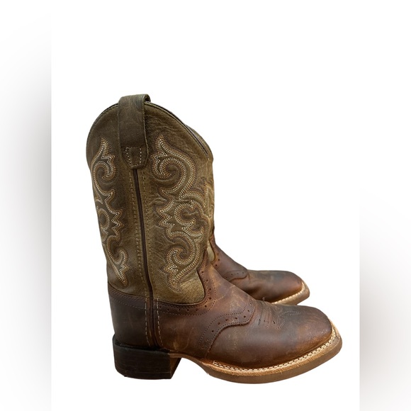 Old West Boys Brown Cowboy Boots 13.5 - Picture 7 of 12